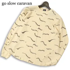 【新品 未使用】 go slow caravan ゴースローキャラバン 通年★ ゆらゆらフォント 総柄 ワッフル トレーナー Sz.3 メンズのサムネイル