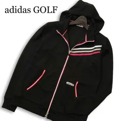 adidas GOLF アディダス ゴルフ 通年★ ロゴ刺繍 ワッペン 3本ライン チェック ジップ パーカー ジャケット Sz.M メンズ 黒のサムネイル