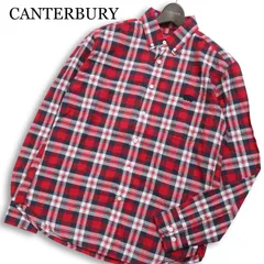 CANTERBURY カンタベリー ラグビー 通年 ロゴ刺繍★ 長袖 チェック ボタンダウン シャツ Sz.M メンズ 赤のサムネイル