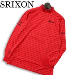 SRIXON スリクソン ゴルフ 通年 ロゴ刺繍★ 長袖 ボーダー モックネック シャツ 日本製 Sz.L メンズ 赤のサムネイル