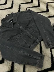 XL ZARA クロップド ウォッシュド デニム ジャケット/グレー