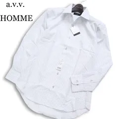 【新品 未使用】 a.v.v. HOMME アーヴェヴェオム 通年★ 長袖 ストライプ ボタンダウン ワイシャツ Sz.M メンズ ビジカジ