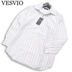 【新品 未使用】 VESVIO ベスビオ 通年 コットン100％★ 長袖 ストライプ ボタンダウン シャツ Sz.L メンズ