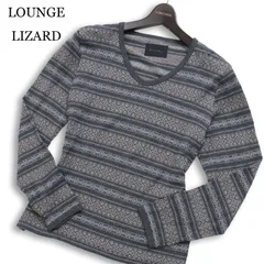 LOUNGE LIZARD ラウンジリザード 通年 フェアアイル ボーダー★ Vネック ニット セーター カットソー Sz.2 メンズ 灰 日本製のサムネイル