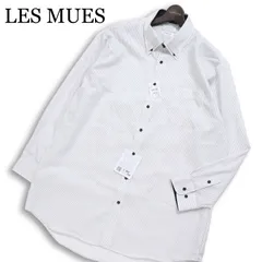 【新品 未使用】 LES MUES レミュー 通年★ 長袖 ストライプ ボタンダウン シャツ Sz.3L メンズ 白 大きいサイズ 特大