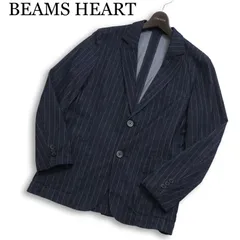 BEAMS HEART ビームス ハート 通年 ストライプ★ デニムライク アンコン テーラード ジャケット Sz.44 メンズ ネイビー