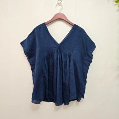 Ballsey コットンシルクギャザーブラウス 紺 36 透け感リボン - メルカリ