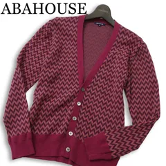 美品★ ABAHOUSE アバハウス 通年 幾何学柄 総柄★ コットン ニット カーディガン Sz.2　メンズのサムネイル