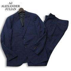 アレキサンダージュリアン　×　マルゾット　メンズ　スーツ　濃紺　ストライプ AJ ALEXANDER JULIAN アレキサンダージュリアン Marzotto ウール100
