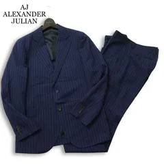 AJ ALEXANDER JULIAN アレキサンダージュリアン Marzotto ウール100％★ ストライプ スーツ セットアップ Sz.A7 メンズ 紺のサムネイル