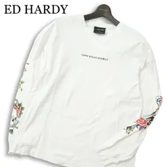 ED HARDY エドハーディー 通年 薔薇 ローズ スカル サーベル★ 袖プリント 長袖 カットソー ロンTシャツ Sz.M メンズ 白のサムネイル