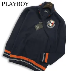 【新品 未使用】 PLAYBOY プレイボーイ 通年 ロゴ刺繍★ ジップ ブルゾン ジャケット Sz.M メンズ 紺 ネイビーのサムネイル