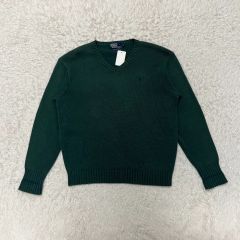 ラフシモンズ グリーン Vネックニットセーター ロゴ刺繍付き サイズ44