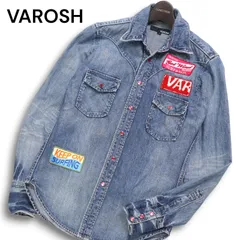 VAROSH ヴァロッシュ 通年 ワッペン★ USED加工 長袖 ウエスタン デニム シャツ Sz.44 メンズのサムネイル