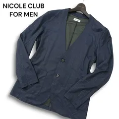 MONSIEUR NICOLE ムッシュ ニコル 通年 ヘリンボーン★ ノーカラー テーラード ジャケット Sz.48 メンズ ネイビー