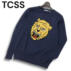 TCSS ティーシーエスエス ロゴ★ アニマルフェイス クルーネック グラフィック コットン ニット セーター Sz.S メンズ 紺のサムネイル