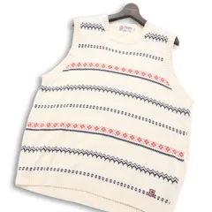 【美品】CHAPS チャップス ラルフローレン ロゴ刺繍★ フェアアイル柄 コットン ニット ベスト Sz.LL メンズ 大きいサイズのサムネイル