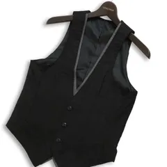 semantic design セマンティック デザイン 通年★ レーヨン 裏地ストライプ テーラード ベスト ジレ Sz.S メンズ 黒のサムネイル