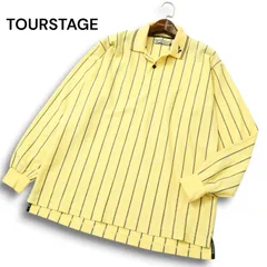 TOURSTAGE ツアーステージ ゴルフ 通年 ロゴ刺繍★ 長袖 鹿の子 ストライプ ポロシャツ Sz.M メンズ 黄色のサムネイル
