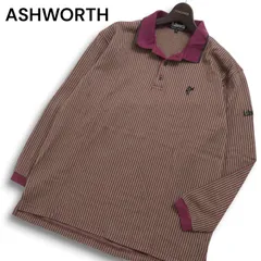 USA製★ ASHWORTH アシュワース ゴルフ 通年★ ロゴ刺繍 ストライプ 長袖 ポロシャツ Sz.S メンズのサムネイル