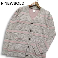 【美品】R.NEWBOLD ポールスミス 通年★ ネイティブ柄 ボーダー カーディガン 羽織り Sz.S メンズ 灰 グレーのサムネイル