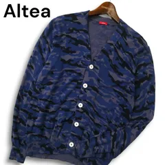 Altea アルテア 通年 【迷彩 カモフラ柄 総柄】 Vネック コットン ニット カーディガン 羽織り Sz.S メンズ 紺 ネイビーのサムネイル