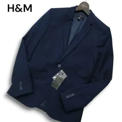 【新品 未使用】 H&M エイチ＆エム 通年 SLIM FIT 総裏 ウール混★ テーラード ジャケット Sz.42 メンズ 紺 ネイビーのサムネイル