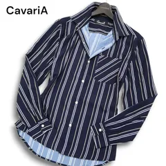 CavariA キャバリア 通年★ 長袖 ストライプ シャツ Sz.46 メンズ 紺 ネイビーのサムネイル