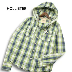 HOLLISTER ホリスター 通年 ロゴ刺繍★ チェック柄 フーディー 長袖 ワーク チェック シャツ Sz.S メンズ 緑
