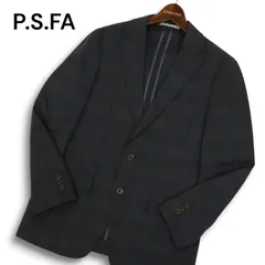 P.S.FA パーフェクトスーツファクトリー 春夏★ チェック柄 アンコン テーラード ジャケット Sz.M メンズ 紺のサムネイル