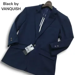 【新品 未使用】 Black by VANQUISH ヴァンキッシュ 春夏★ 7分袖 裏地パイピング テーラード ジャケット Sz.S メンズ 紺のサムネイル