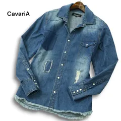 CavariA キャバリア 通年 ダメージ＆リペア加工★ カットオフ 長袖 ウエスタン デニム シャツ Sz.44 メンズのサムネイル