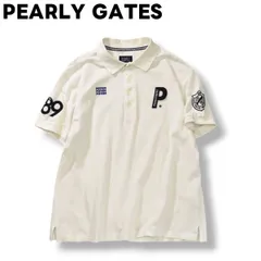 【定番】 日本製 パーリーゲイツ PEARLY GATES 半袖 4B ポロシャツ 鹿の子 スリット入り 刺繍 ワッペン ロゴ 7 ホワイト ゴルフ カジュアル ウェア ルーズ シルエット メンズ