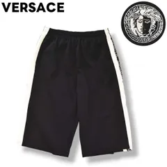 ヴェルサーチ M．VERSACE トラック ハーフ パンツ ショーツ ジャージ メデューサ ロゴ 刺繍 サイドテープ プリント L ブラック x ホワイト メンズのサムネイル