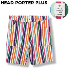 日本製 ヘッド ポーター プラス HEAD PORTER PLUS ダック コットン ハーフ パンツ ショーツ ショート パンツ ボタンフライ M カラフル ストライプ マルチカラー 虹色 藤原ヒロシ メンズのサムネイル