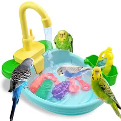 SALUDABLE インコ 鳥 水浴び 小鳥 おもちゃ 文鳥 循環 バスタブ 遊び場 浴槽 グッズ (ブルー)のサムネイル