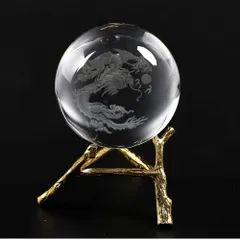 SALUDABLE 龍 水晶 玉 ヒーリング 風水 置物 クリスタル 開運 金運 縁起物 台座付き (直径６cm)のサムネイル