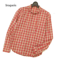 Iroquois イロコイ 通年 デザインカラー★ 比翼仕立て 長袖 チェック シャツ Sz.1　メンズ 赤 日本製のサムネイル