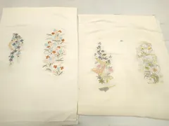 平和屋着物▼和装小物　端切れ　ハギレ　2枚セット　駒刺繍　総刺繍　扇面花 雪輪花　金銀糸　リメイク生地　材料　逸品　DABD7782zzz
