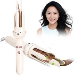 オートカールアイロン 28mm 自動巻き ヘアアイロン 3段温度調節 くまデザイン