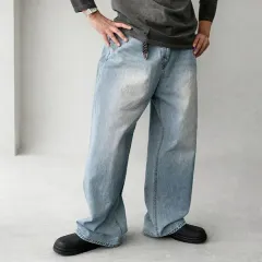 メンズ ハイウエスト 筒ワイド バギーデニム 2COLOR