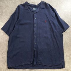 90s Caldwell 2XLポロラルフローレン シルク×リネン半袖開襟シャツ