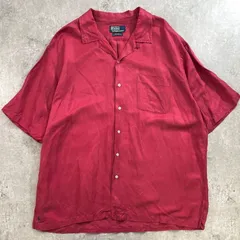 90年代 Polo by Ralph Lauren ポロバイラルフローレン CALDWELL オープンカラー 開襟 リネン×シルクシャツ メンズ2XL相当 古着 90s ヴィンテージ VINTAGE アメカジ 裾ポニー ビッグサイズ 大きいサイズ 赤