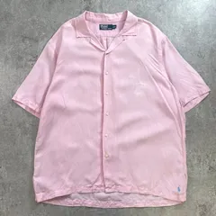 90年代 Polo by Ralph Lauren ポロバイラルフローレン オープンカラー 開襟 シルク×リネンシャツ メンズXL 古着 90s ヴィンテージ VINTAGE アメカジ 裾ポニー ライトピンク