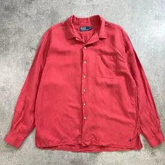 90年代 Polo by Ralph Lauren ポロバイラルフローレン オープンカラー 開襟 シルク×リネンシャツ メンズXL 古着 90s ヴィンテージ VINTAGE アメカジ 裾ポニー チェリーレッド