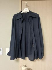 CLANEクラネシャツブラウスカジュアルネイビー紺体系隠し上品シンプル 