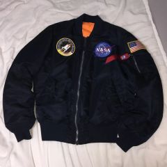 アルファ MA-1フライトジャケット ネイビー レッドインナー NASA XL