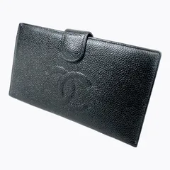 【美品】CHANEL シャネル キャビアスキン がま口 二つ折り 長財布 ブラック