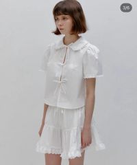 lilLilly ワッフルリボンオーガンジーフリルトップス フリルショート 