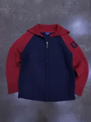 GUESS ジーン ネイビージーン レッド ジップアップ ニット カーディガン ジャケット 95